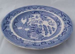 Antique William Ridgway Ironstone Blue and White Print Plate Willow Patt c 1840s