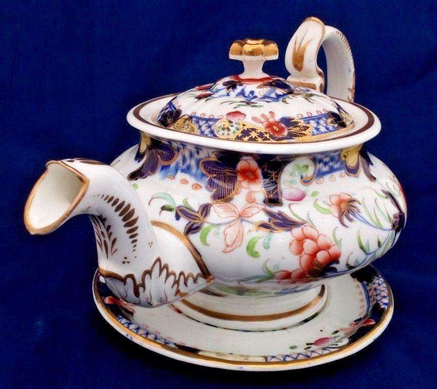 Antique Grainger Lee & Co Worcester Porcelain Round Teapot & Stand p 1509 c 1825