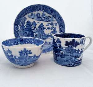 John Rose Coalport Porcelain Trio Two Temples Broseley Pattern Antique c 1800