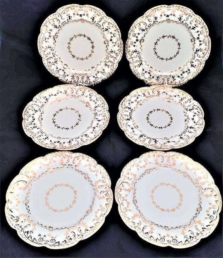 Antique Porcelain Dinner Plates Set Six Gilded 4/723 Pattern Alcock