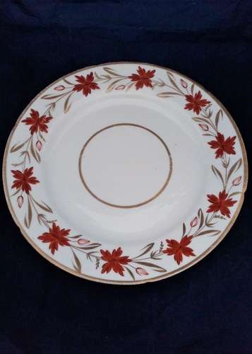 Coalport Porcelain Cake Plate Red Flower and Gilt Leaves c 1815 Antique