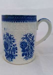 Swansea Pottery Blue and White Pearlware Transferware Cabbage Leaf  Mug ca 1795