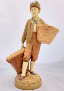Blush Ivory Earthenware Figurine Boy with Baskets Royal Dux Style Antique c 1900