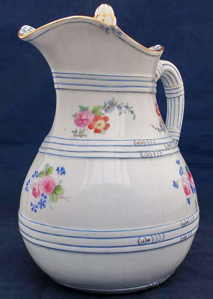 Porcelain Wine Ewer and Lid Jug Pitcher Faux Cane Body Antique Victorian C 1850