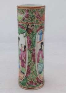 Chinese Porcelain Rose Medallion Bats 福 Miniature Cylindrical Vase 19th C