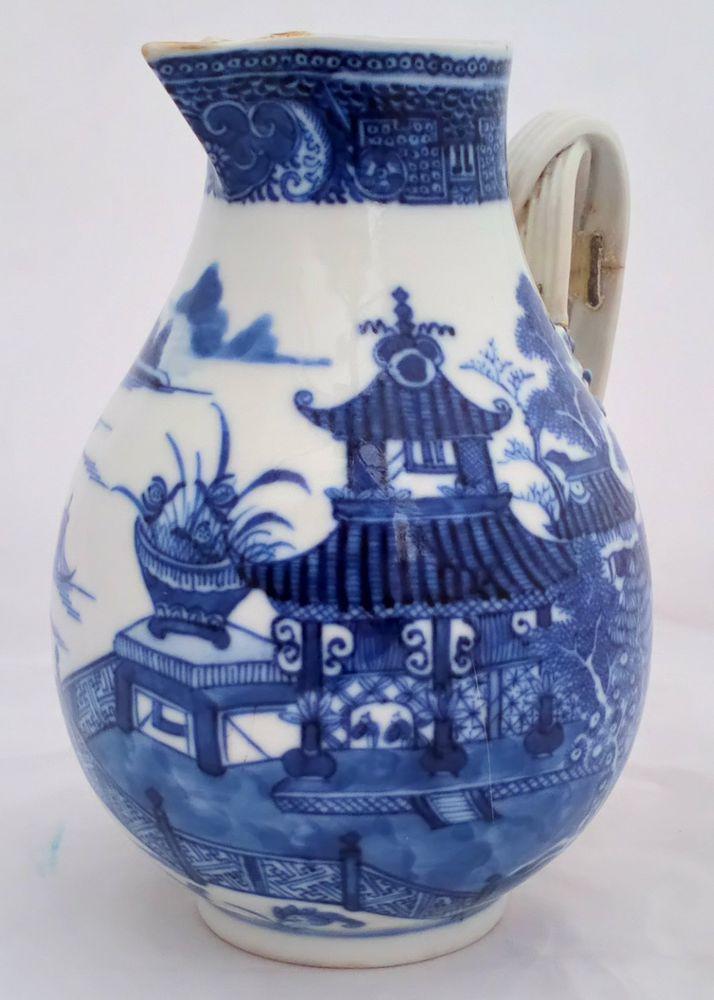 Chinese Porcelain Sparrow Beak Jug HP Blue Qianlong 乾隆 Qing 清代 c 1780