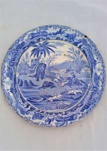 Spode Death of the Bear Pattern Blue and White Pearlware Plate
