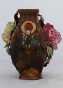 Art Nouveau Barbotine Majolica Square Vase Jean-Marie Pointu Antique c 1890