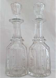 Pair Cut Glass Decanters Octagonal Mallet Shape William IV Antique c 1835