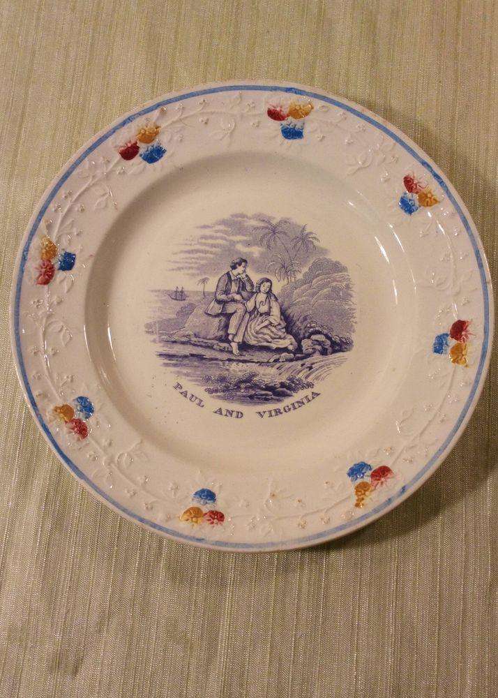Antique William Smith and Co Stockton Plate Paul and Virginia Series Transfer c 1835