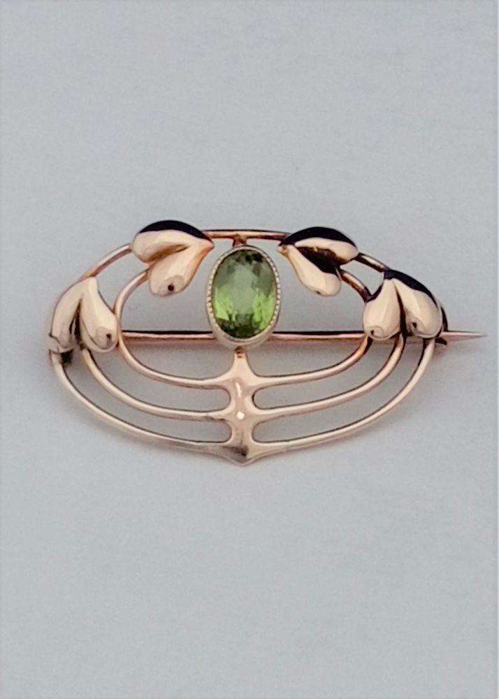 Antique Murrle Bennett 9ct Gold Peridot Brooch Arts and Crafts Archibald Knox circa 1900