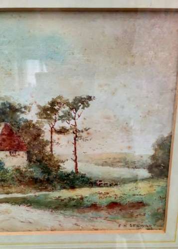 Antique 19th Century Watercolour Painting of a "Cottage at Wootton Berkshire" by F.H. Stewart