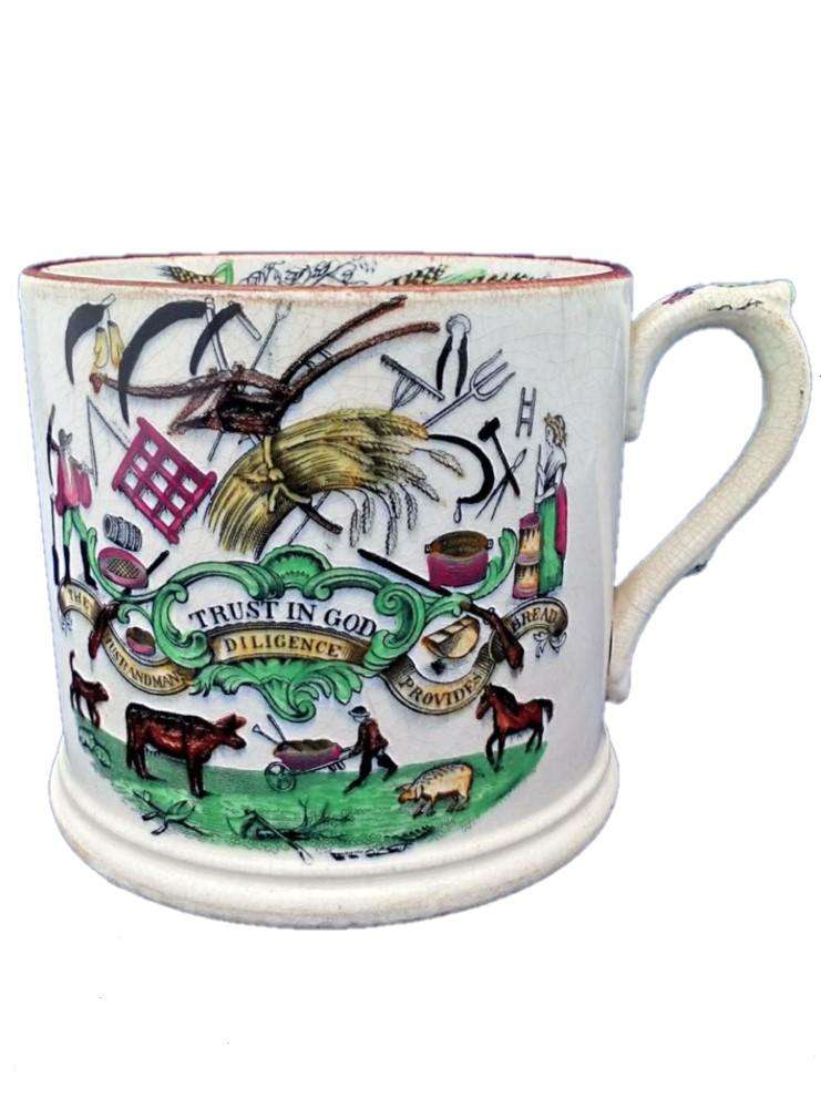God Speed The Plough Mug Farmers Arms 2 Pint Cider Tankard Antique c 1840
