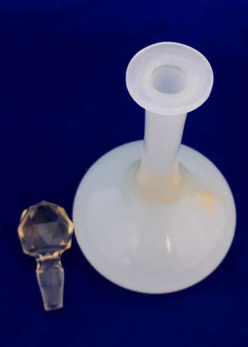 Antique opaline glass scent bottle opaque glass clear faceted ball stopper Stourbridge circa 1870
