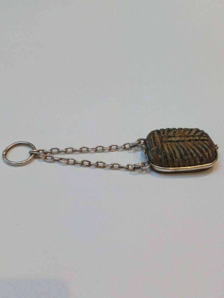 Ancient Egyptian Faience Scaraboid Seal Made Into Chatelaine Fob in 19th C