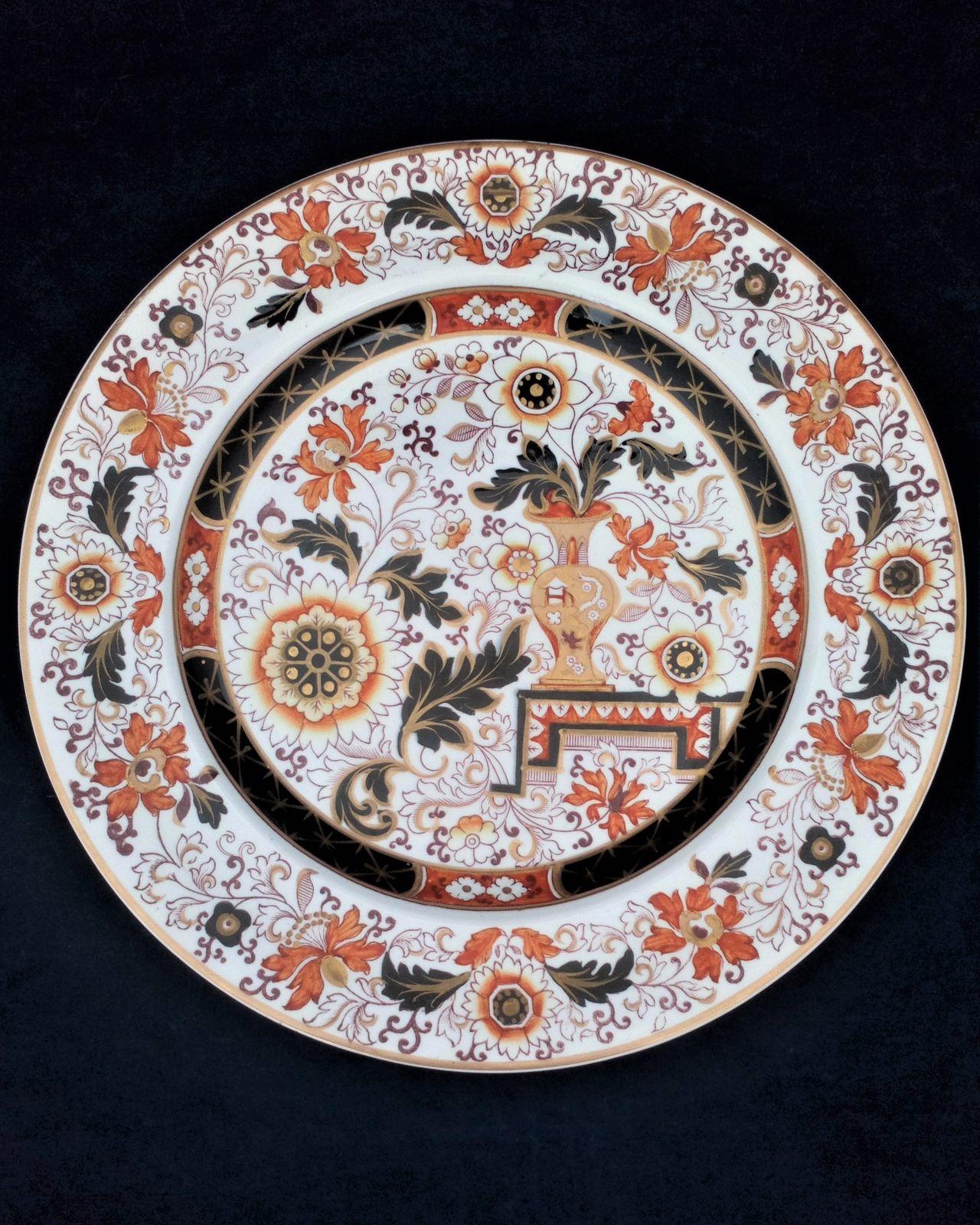 An antique Ashworth's real ironstone china dinner plate transfer prined and enamelled in the "Old Japan Vase" or Rayner pattern marked B3194 to the base circa 1865.