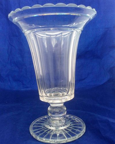 Antique Victorian large glass celery Vase with a scallop cut everted rimed rim, a panel cut bucket shaped bowl on a ball knopped stem and plain star cut foot, circa 1860.