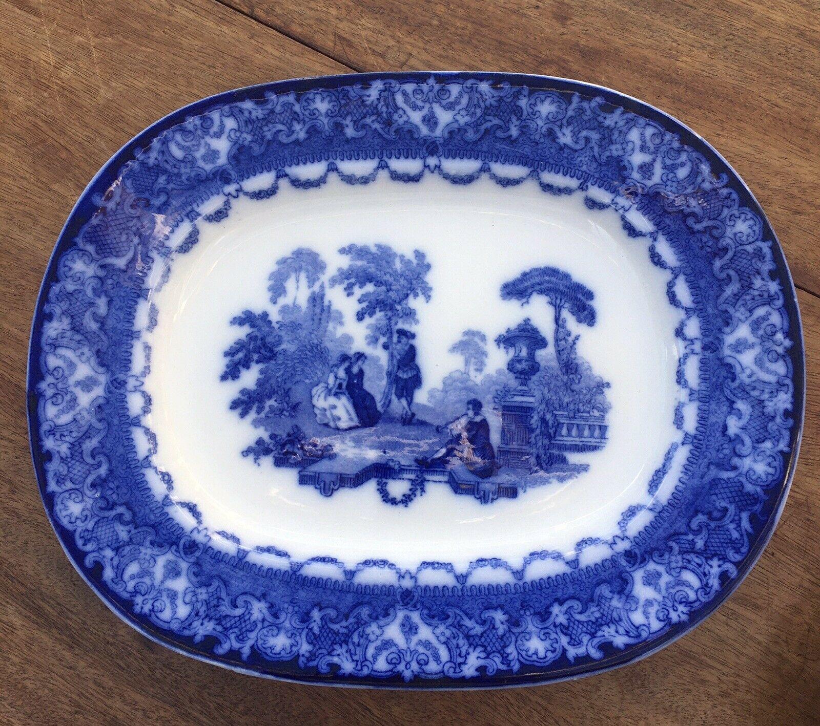 Antique Royal Doulton Flow Blue Small Meat Platter Watteau French Scene 1914