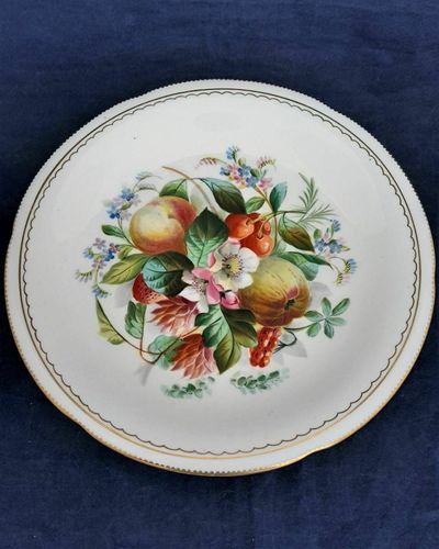 Antique Dessert Plates & Comport Good Quality Hand Painted Flowers & Fruit circa 1880 - profusion of fruit flowers leaves & berries 22 cm dia 5 cm H