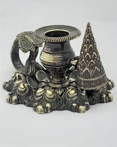 Antique cast brass taper stick holder and snuffer small chamber stick with a butterfly handle Mid 19th Century