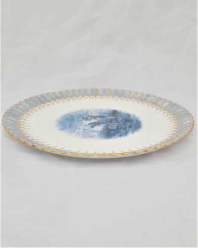 Antique Copeland Porcelain Cabinet Plate Blue & White Chinese Figures date code for 1882