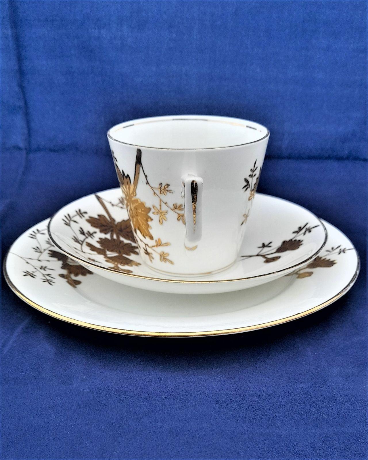 Wileman & Co Foley China pre-Shelley Porcelain Trio Cup Saucer & Plate - Victoria Shape decorated in the Gilded Aster Pattern 3980 Antique ca 1889 -2