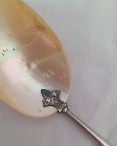 Palais Royal Mother of Pearl spoon and silver plated brass handle Antique French Grand Tour 1880