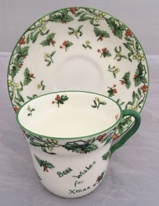 Antique Adderley's China Christmas Cup and saucer Transfer Print Xmas & Auld Lang Syne Pattern circa 1912
