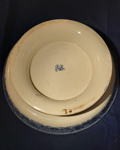 Antique Stone Ware Blue & White Transfer Printed Stilton Stand Willow Pattern circa 1850 27.3 cm diameter