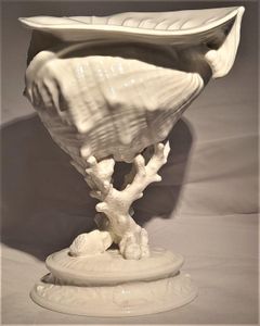 Antique Wedgwood White Porcelain Centrepiece - Fine Bone China Conch Shell sat Upon Coral on a round base - Victorian circa 1900 - 24.8 cm H 19 cm L