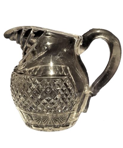 Antique Regency Lead Crystal Cut Glass Water Jug Anglo-Irish circa 1820 - relief diamond body & swag cut lip - 1 pint capacity 14.5 cm high 1 kg
