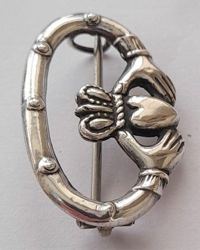 Antique Irish Silver Claddagh Brooch Pin Regd Design Number 431923 Possibly Dublin 1934