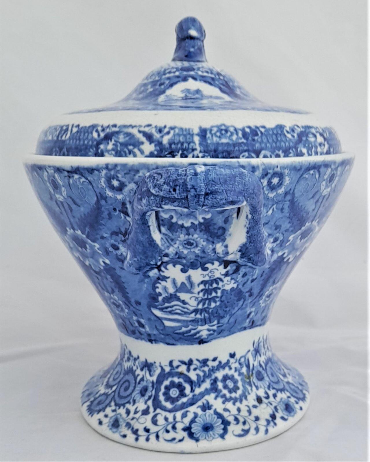 Herculaneum Pottery Blue & White Pearlware Warming Tureen Net Pattern