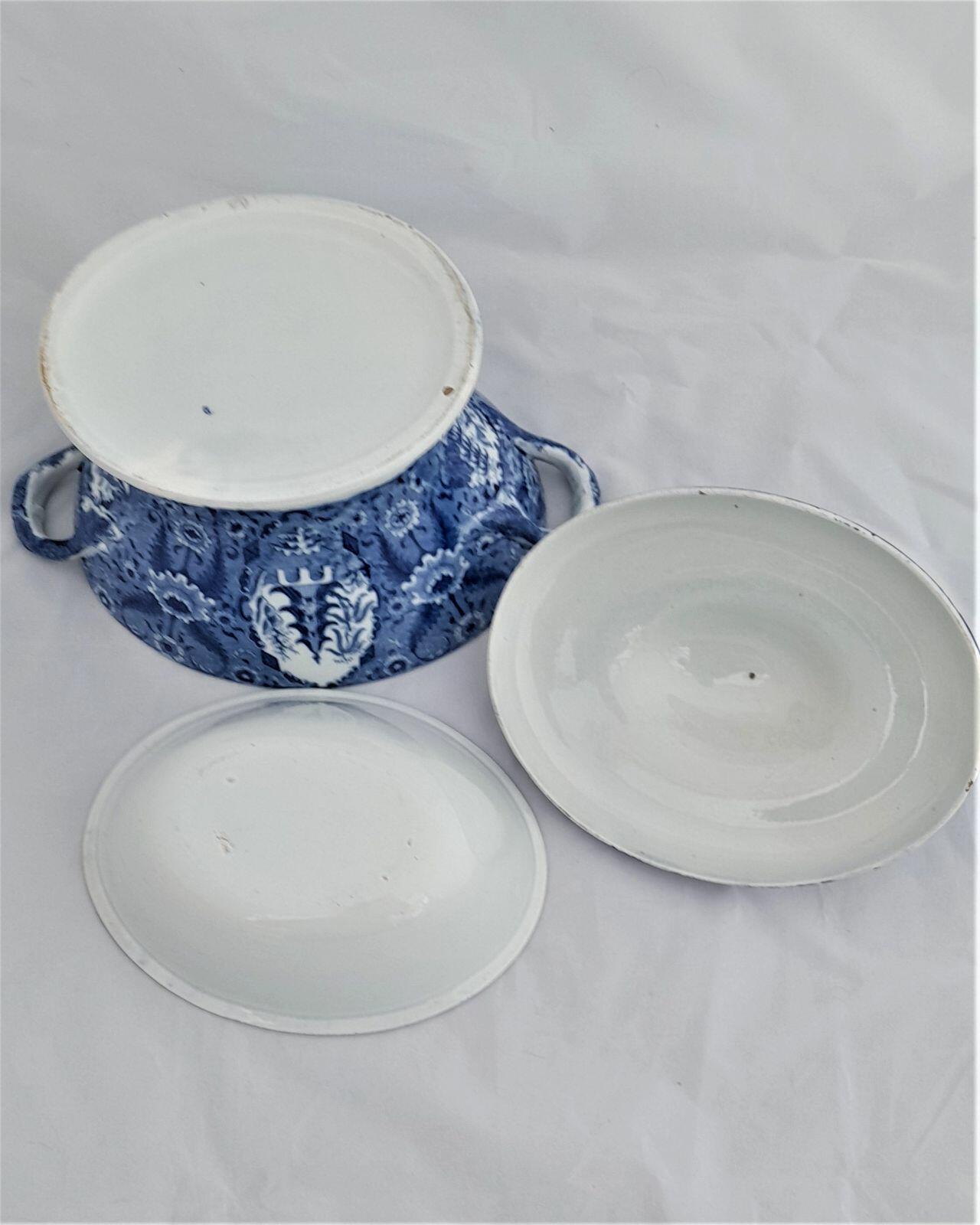 Herculaneum Pottery Blue & White Pearlware Warming Tureen Net Pattern