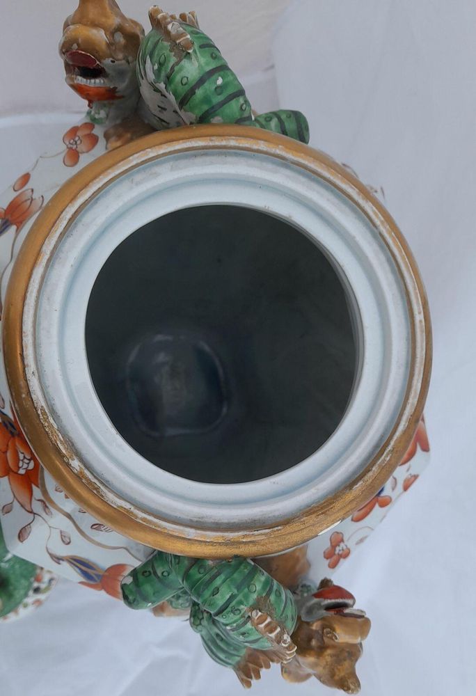 Antique Masons Patent Ironstone China alcove vase hand painted Fence Japan pattern potpourri circa 1815 Dragon handles Regency early 19thC 54cm 7.6kg