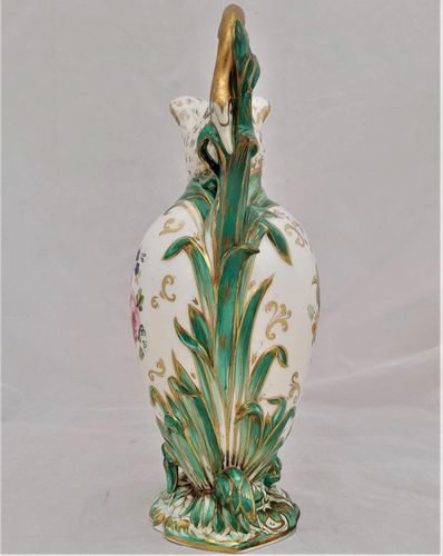 Antique Regency Daniel & Son Porcelain Swan lipped Vase Ewer or Jug Hand Painted Botanicals circa 1825. Made by Henry & Richard Daniel Shelton Staffordshire. 242mm high weighs 516 grammes unpacked.