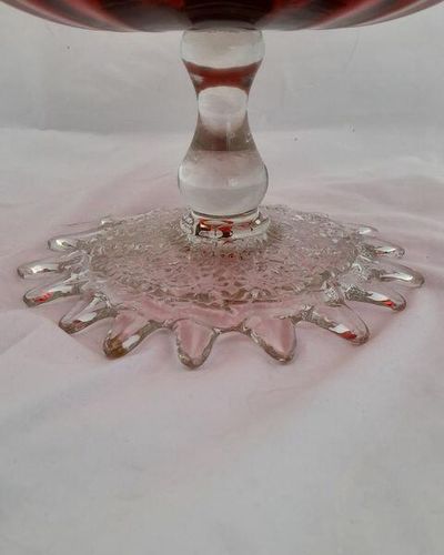 Antique Large Ruby Glass Table Centrepiece or Epergne Stand & Ruby Glass Trumpet circa 1880 - Applied crimped leaf & embossed daisy decoration 42cm High 2.4 kg