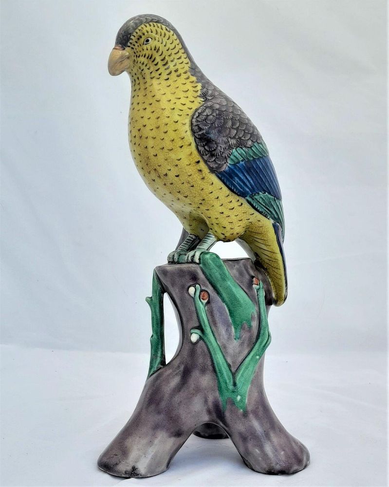 Japanese Arita Porcelain Parrot Okimono Figurine decorated in Ko Kutani Style Meiji antique circa 1870 -  29 cm high 939 grammes