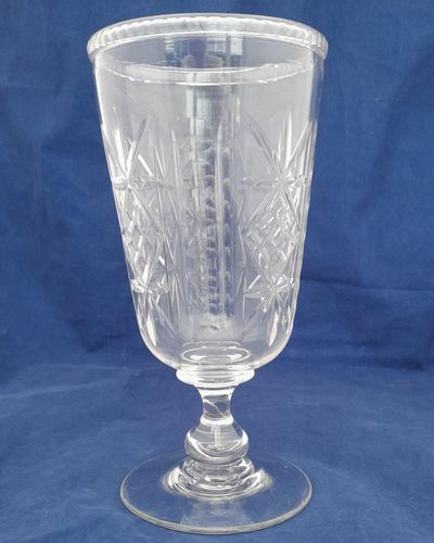 Antique Victorian Cut Glass Celery Vase with Folded Rim to a Bell Shaped bowl on a Baluster Stem and plain foot - circa 1870 21 cm high 10 cm diameter