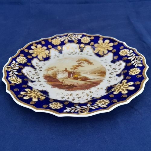 Bottom edge view - Ridgway Regency Porcelain loop sprigged dessert plate - Pattern 941 Topographical scene c 1810