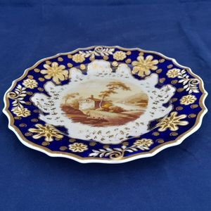 Bottom edge view - Ridgway Regency Porcelain loop sprigged dessert plate - Pattern 941 Topographical scene c 1810