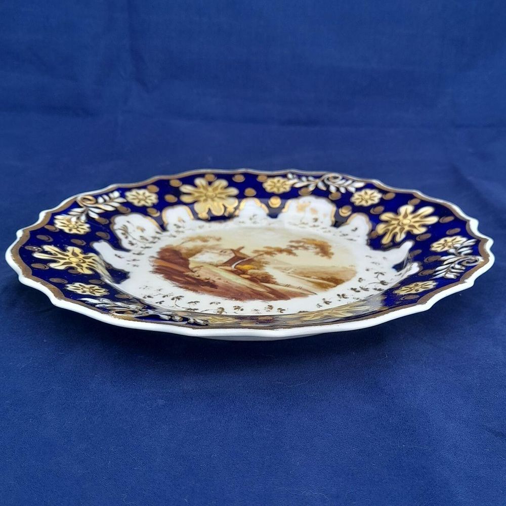 Bottom Right edge view - Ridgway Regency Porcelain loop sprigged dessert plate - Pattern 941 Topographical scene c 1810