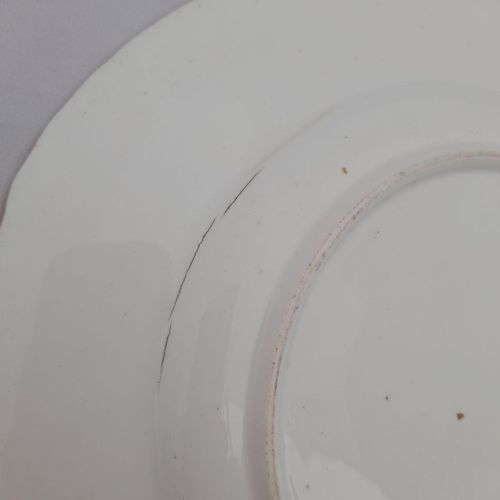 Detail firing tear 2 - John Rose Coalport Porcelain dessert plate - Oeil de Perdix Union pattern border floral cartouches circa 1825