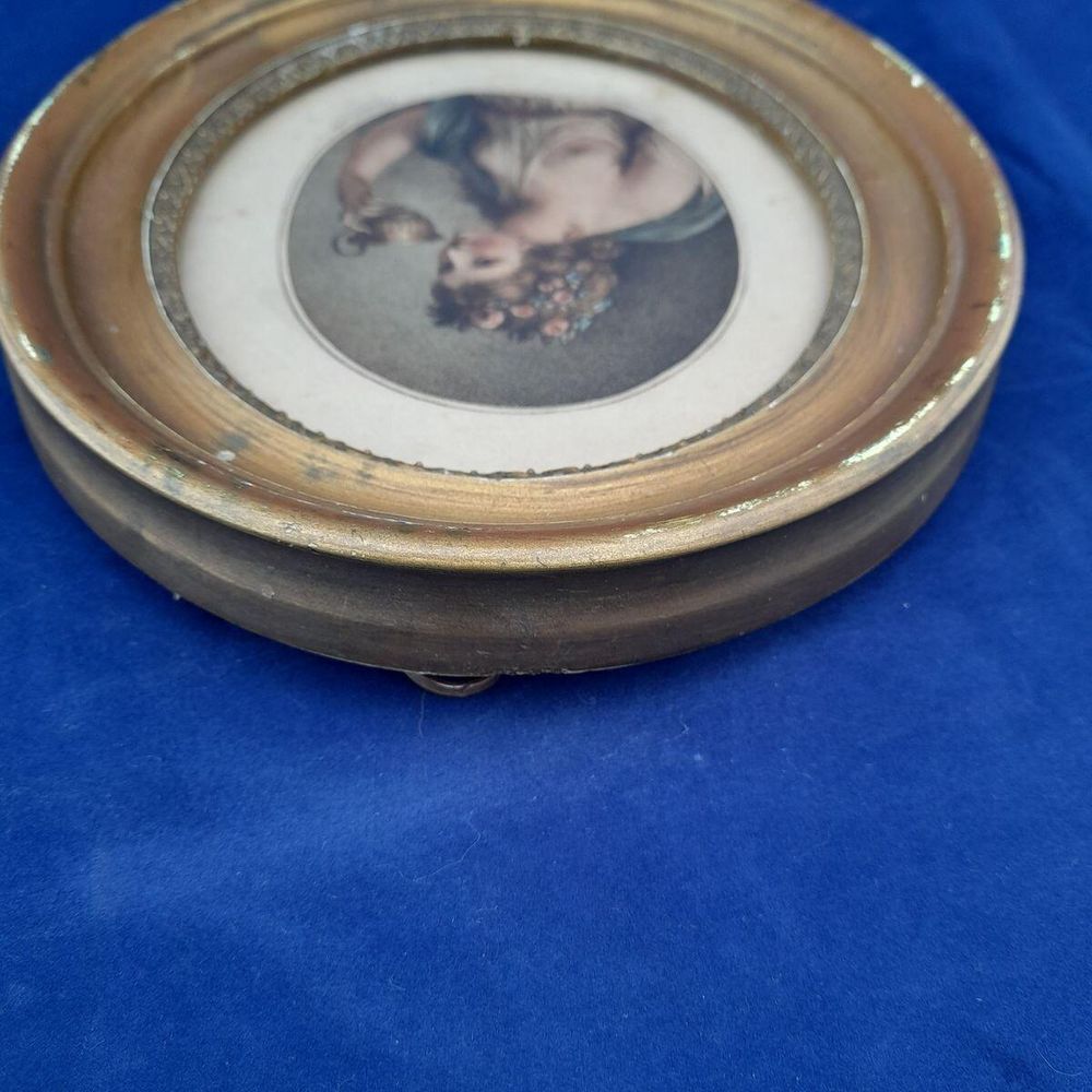 Top of frame : Antique Francesco Bartolozzi hand coloured stipple engraved Print of a Bacchante after a painting by Giovanni Battista Cipriani circa 1780 Oval Frame