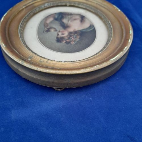 Top of frame : Antique Francesco Bartolozzi hand coloured stipple engraved Print of a Bacchante after a painting by Giovanni Battista Cipriani circa 1780 Oval Frame