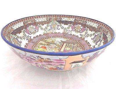 Antique Pearlware Bowl Punch Bowl Boy In The Window Pattern c 1800 11" Diameter
