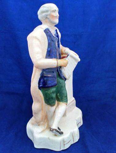 Antique Victorian Staffordshire Figure of Shakespeare Shaped Base c 1860