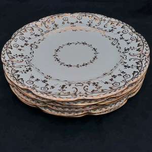 Antique Porcelain Dinner Plates Set Six Gilded 4/723 Pattern Alcock
