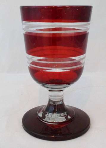 Ruby Flashed Rummer Ale Glass Engraved Bands 300ml Antique Victorian circa 1880