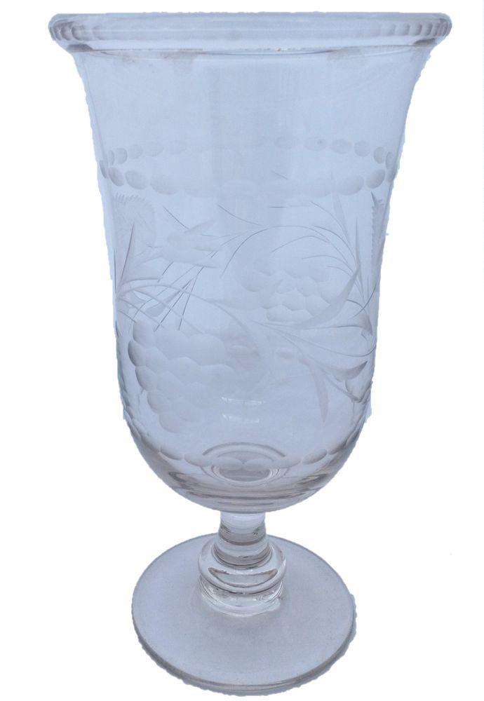 Engraved Glass Celery Vase Folded Rim Bell Shaped Stem Antique Victorian
